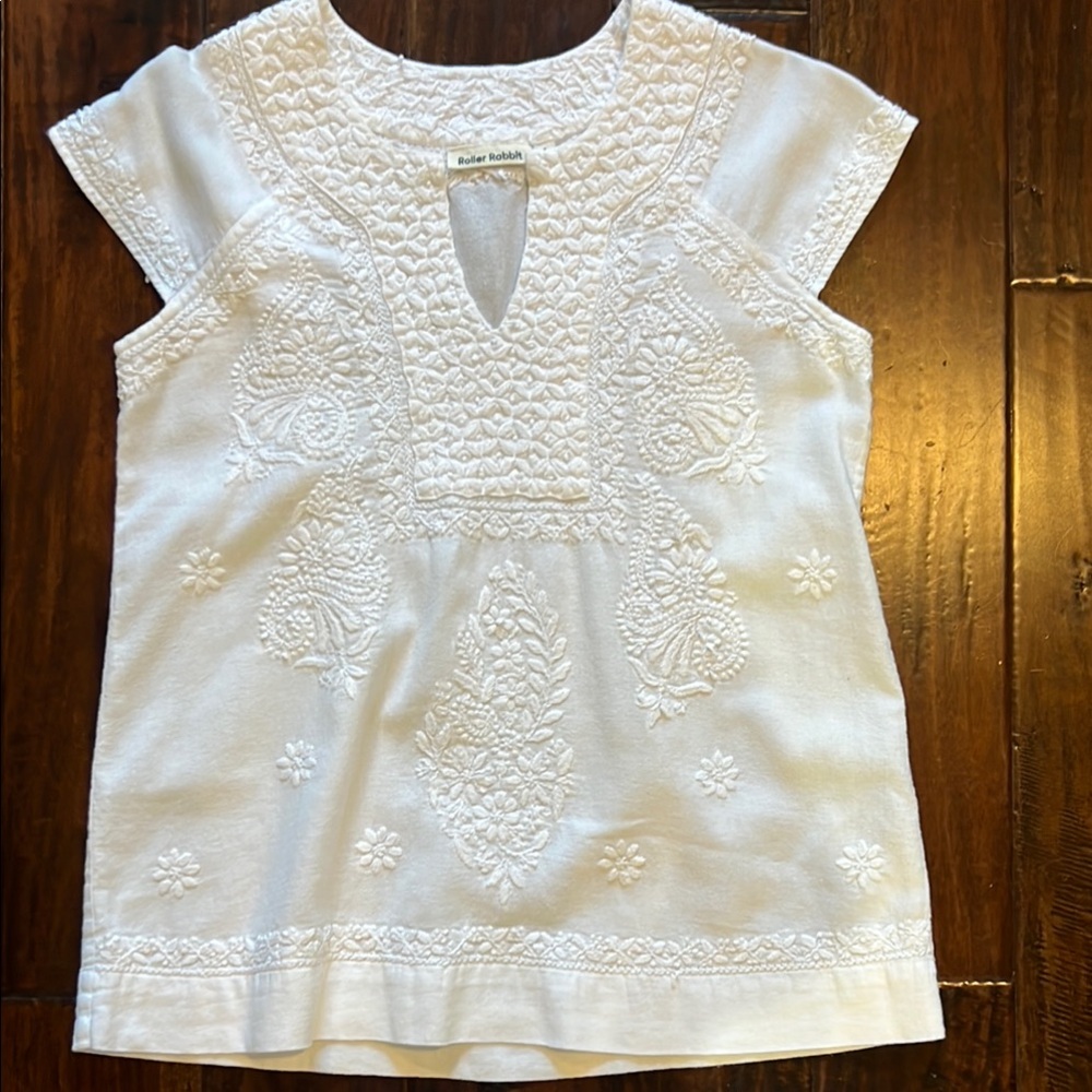 Roller Rabbit White Embroidered Blouse